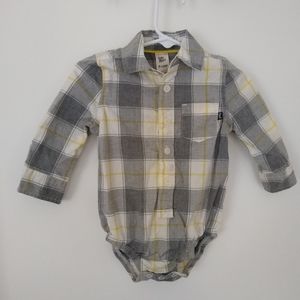 OshKosh Baby Gray Plaid Button Down Bodysuit 9-12m